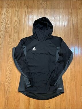 adidas Black Hooded Performance Pullover with Gray Panels